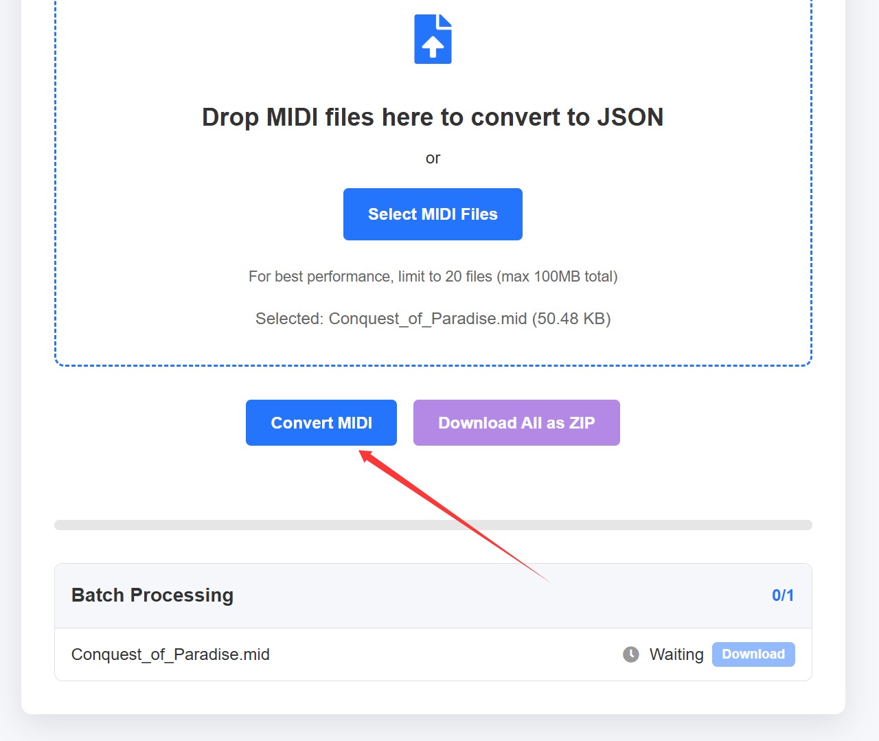 Convert MIDI to JSON